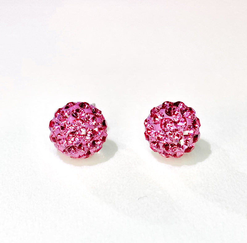 CB4006 l HD Crystal Ball Stud Earrings - Pink Rose (October)