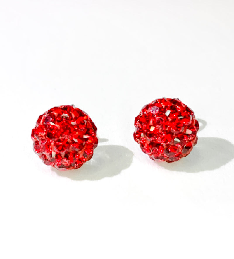 CB4016 l HD Crystal Ball Stud Earrings - Bright Red Siam (July)
